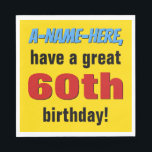 Guardanapo De Papel Bold 60th Birthday Paper Napkins<br><div class="desc">Este ousado design de guardanapo de papel, tema de aniversário, apresenta uma mensagem como "A-Name-Here, faça um excelente de 60 anos!", onde o nome e o número de aniversário podem ser personalizados. Os guardanapos de papel como estes podem ser usados numa festa que está a ser realizada para celebrar o...</div>