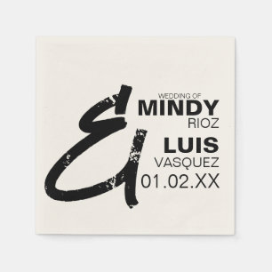 Guardanapo De Papel BOLD AMPERSAND Grunge Preto Branco Casamento