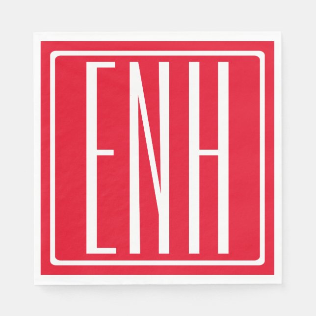 Guardanapo De Papel Bold Modern 3 Iniciais Monograma | Vermelho (ou ve (Frente)