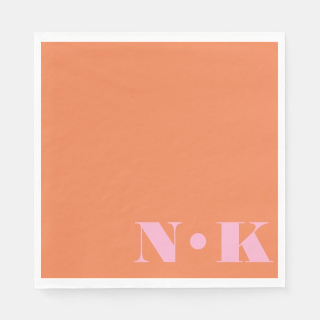 Guardanapo De Papel Bold Modern Monogram Initials Pink Orange Wedding (Frente)