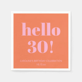 Guardanapo De Papel Bold Modern Simple Orange Pink 30th Birthday Party