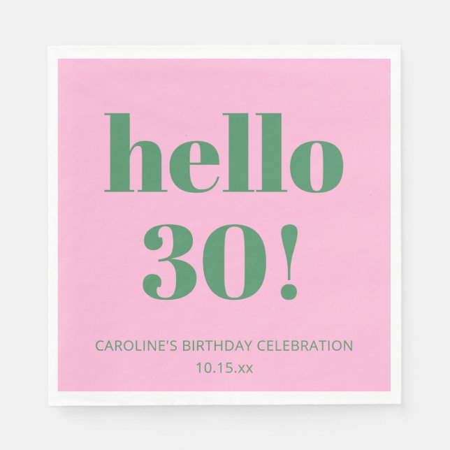Guardanapo De Papel Bold Typography Pink Green Modern 30th Birthday  (Frente)