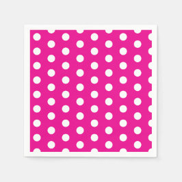 Guardanapo De Papel Bold White Polka Dots on Hot Pink