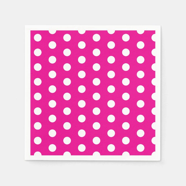 Guardanapo De Papel Bold White Polka Dots on Hot Pink (Frente)