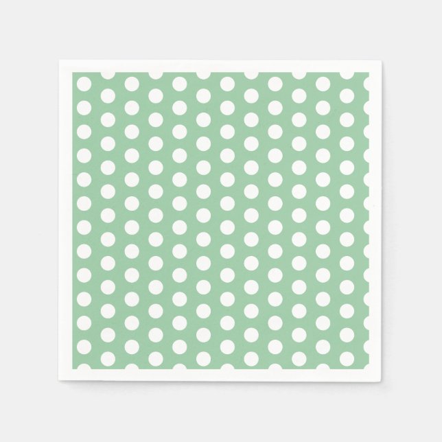 Guardanapo De Papel Bold White Polka Dots on Sage Green  (Frente)