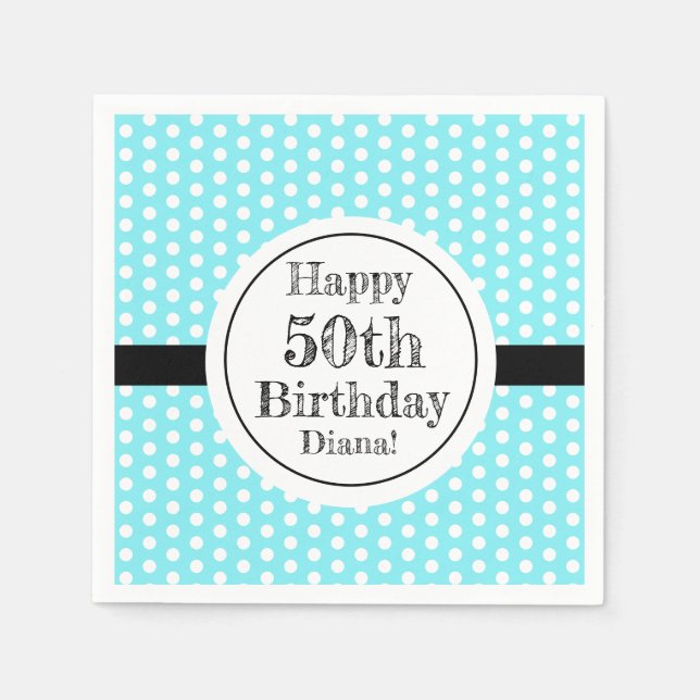 Guardanapo De Papel Bolinhas Azuis E Brancas 50º Aniversário (Frente)