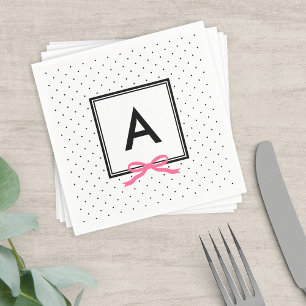 Guardanapo De Papel Bolinhas preto-e-branco de fita rosa monograma