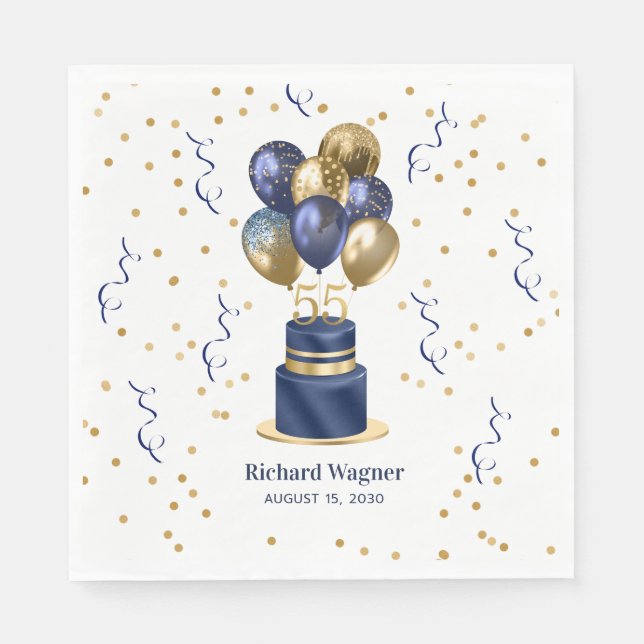 Guardanapo De Papel Bolo Azul do marinho 55.o aniversário (Frente)