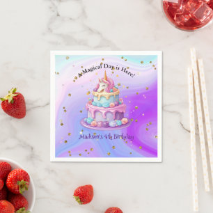 Guardanapo De Papel Bolo Azul Roxo Brilho de Unicórnio Aniversário de 