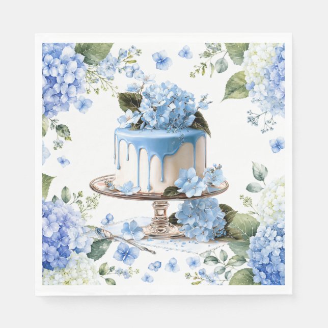 Guardanapo De Papel Bolo com Flores de Hortênsia (Frente)