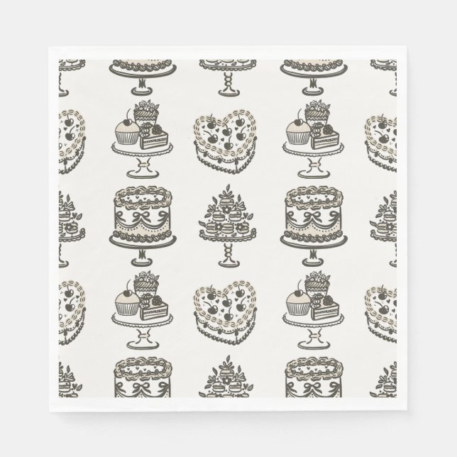 Guardanapo De Papel Bolo Coquette Coração Retro com Laço Bege no Dia d (Frente)