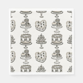 Guardanapo De Papel Bolo Coquette de Coração Retro com Laço Bege no Di