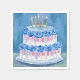 Guardanapo De Papel Bolo De Aniversário Azul Celebração De Festa Aquar