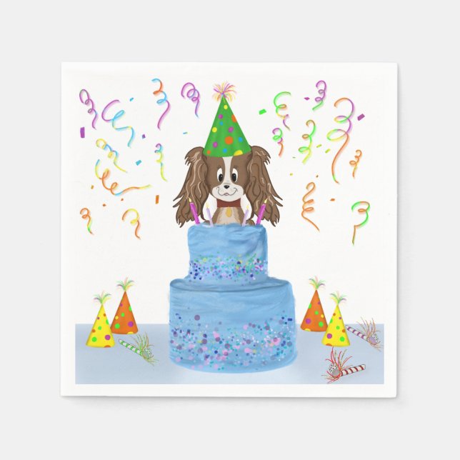 Guardanapo De Papel Bolo de Aniversário Cavalier King Charles (Frente)