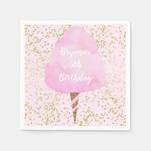 Guardanapo De Papel Bolo de Aniversário de Algodão Doce Rosa e Confete