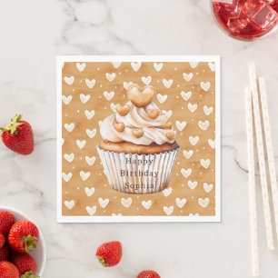 Guardanapo De Papel Bolo de Aniversário de Cupcake Corações de Caramel