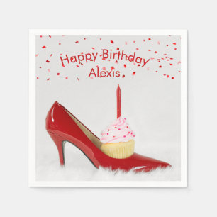 Guardanapo De Papel Bolo de Aniversário em um Sapato Vermelho