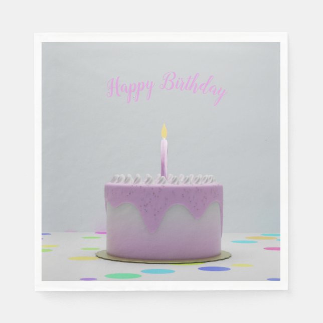 Guardanapo De Papel Bolo de aniversário rosa (Frente)