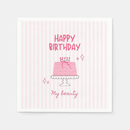 Guardanapo De Papel Bolo de Aniversário Rosa Fofo "Feliz Aniversário M