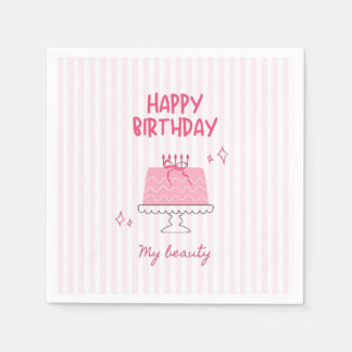 Guardanapo De Papel Bolo de Aniversário Rosa Fofo "Feliz Aniversário M