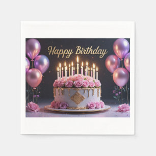 Guardanapo De Papel Bolo de aniversário rosa luxuoso elegante extravag