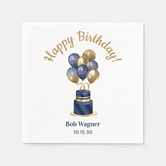 Guardanapo De Papel Bolo de Balão Azul Marinho de 70 Anos de Idade (Frente)