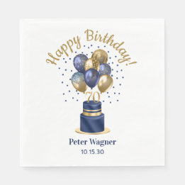Guardanapo De Papel Bolo de Balão Azul Marinho para 70º Aniversário