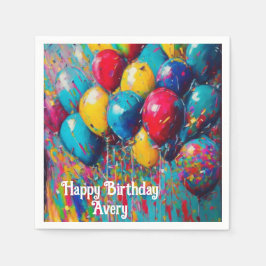 Guardanapo De Papel Bolo de Balões de Aniversário Coloridos Personaliz