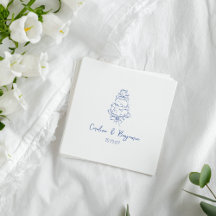 Bolo de Casamento Azul Francês com Desenho Doodle 