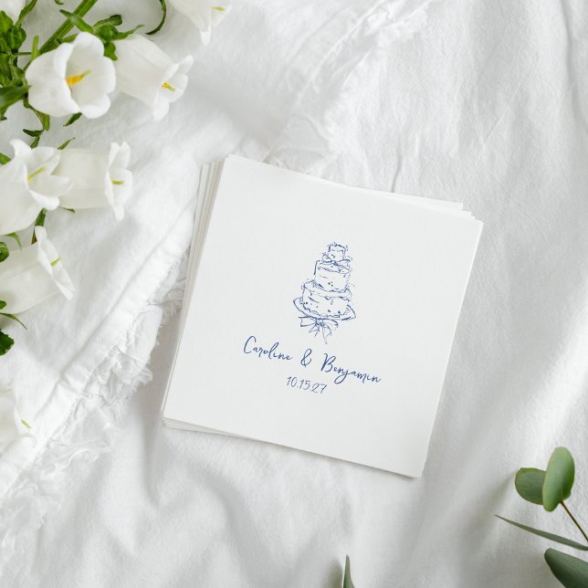 Guardanapo De Papel Bolo de Casamento Azul Francês com Desenho Doodle  (Criador carregado)