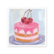 Bolo de Cereja Vermelho Rosa Pintura em Aquarela