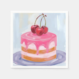 Guardanapo De Papel Bolo de Cereja Vermelho Rosa Pintura em Aquarela
