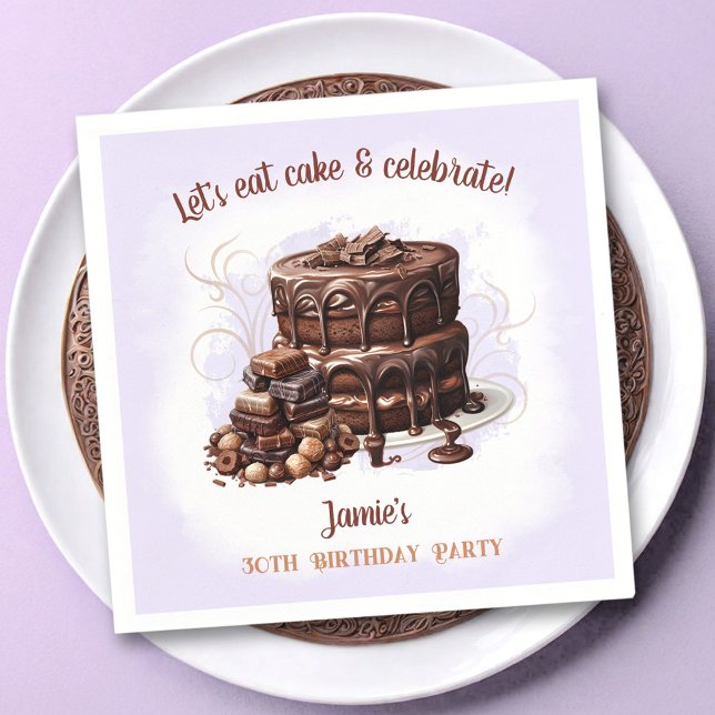 Guardanapo De Papel Bolo de Chocolate - Festa de aniversário de 30 ano (Chocolate Cake Purple Brown Birthday Party Napkins)