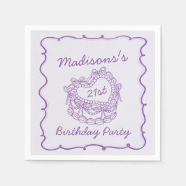 Guardanapo De Papel Bolo de Coquetel Retro Cardíaco com Arco Roxo Aniv