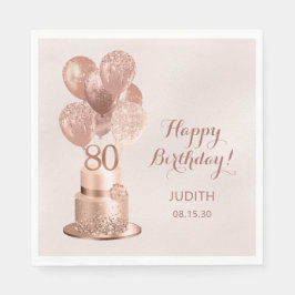 Guardanapo De Papel Bolo Dourado de Rosa de Aniversário de 80