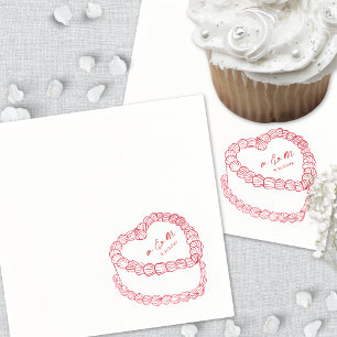 Guardanapo De Papel Bolo Vintage Desenhado à Mão Vermelho Casamento Ca