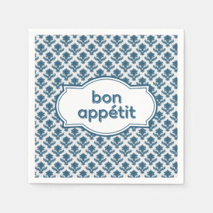 Guardanapo De Papel Bom Apetite Tapeçaria Francesa Elegante Azul Branc