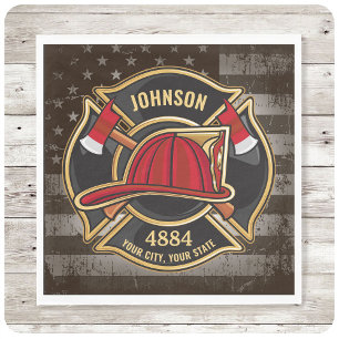 Guardanapo De Papel Bombeiro NOME Fireman Fire Department USA Flag