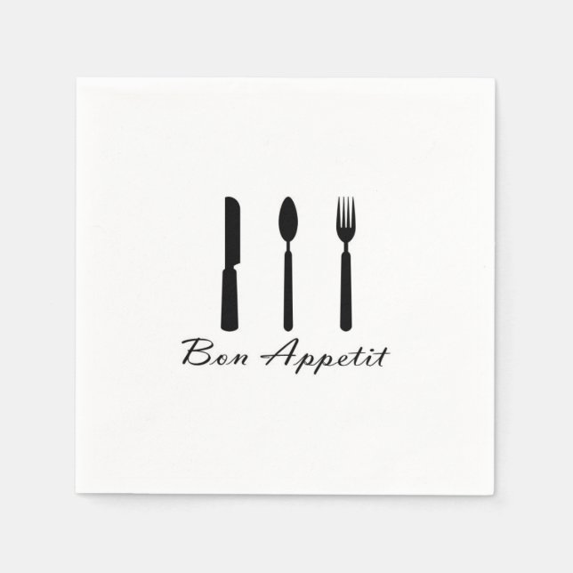 Guardanapo De Papel Bon Appetit Black on White Fork, Knife and Spoon (Frente)