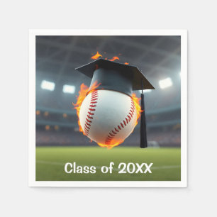 Guardanapo De Papel Boné de formatura preto em um beisebol flamejante