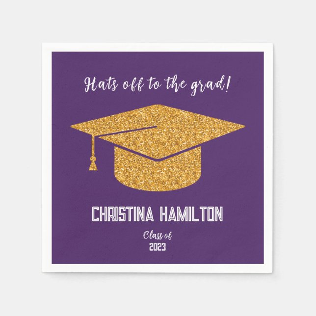 Guardanapo De Papel Boné de formatura roxo e Dourado (Frente)