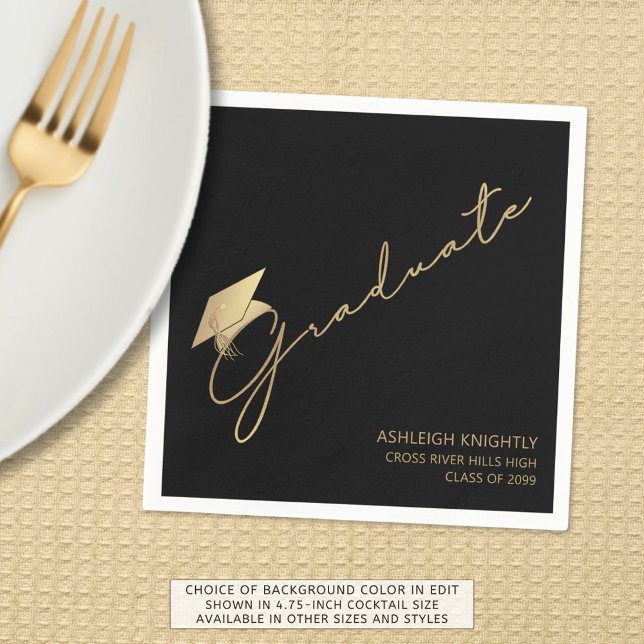 Guardanapo De Papel Boné de Script do Formando Moderno Preto Dourado (Criador carregado)