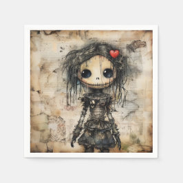 Guardanapo De Papel Boneca assustadora com coração no cabelo