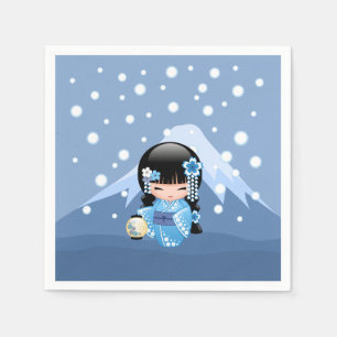 Guardanapo De Papel Boneca de inverno Kokeshi - Garota Geisha Blue Mou