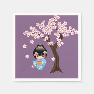 Guardanapo De Papel Boneca Maiko Kokeshi - Rapariga Kimono Geisha Azul