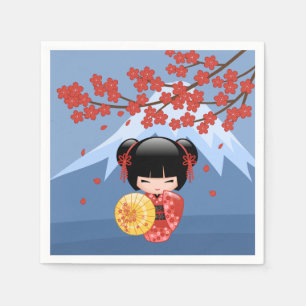 Guardanapo De Papel Boneca Red Sakura Kokeshi - Garota Gisha Bonita