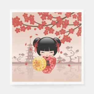 Guardanapo De Papel Boneca Red Sakura Kokeshi - Geisha Japonesa