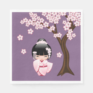 Guardanapo De Papel Boneca White Kimono Kokeshi - Garota Gisha Bonita