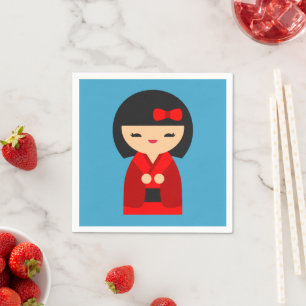Guardanapo De Papel Bonecas japonesas Red Kokeshi