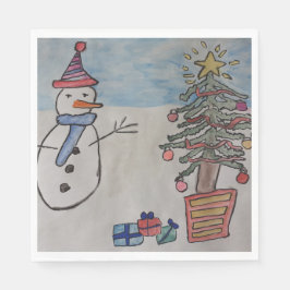 Guardanapo De Papel Boneco de Neve & Árvore de Natal